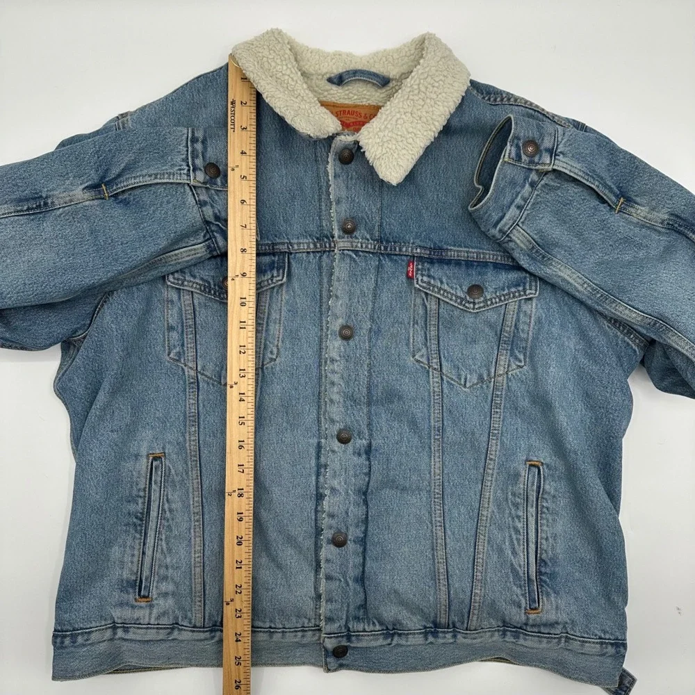 Levis Mens XL Sherpa Lined Denim Trucker Jacket Medium Wash Blue 16365-0044 READ - Picture 3 of 13